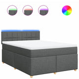 Box Spring Bed with Mattress Dark Grey Queen Fabric - Front View