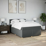 Box Spring Bed with Mattress Dark Grey Queen Fabric - Top-Down View