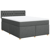 Box Spring Bed with Mattress Dark Grey Queen Fabric - Side View