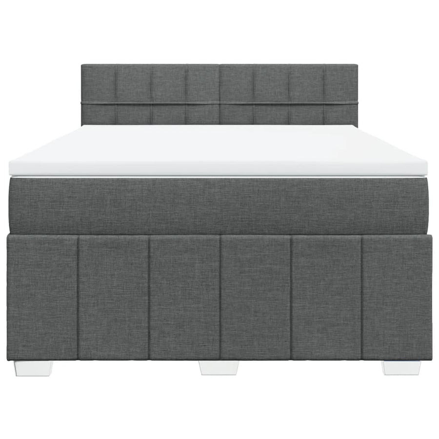 Box Spring Bed with Mattress Dark Grey Double Fabric