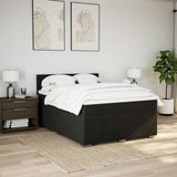 Box Spring Bed with Mattress Black Queen Fabric - Top-Down View