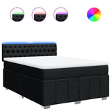 Box Spring Bed with Mattress Black Queen Fabric - Front View