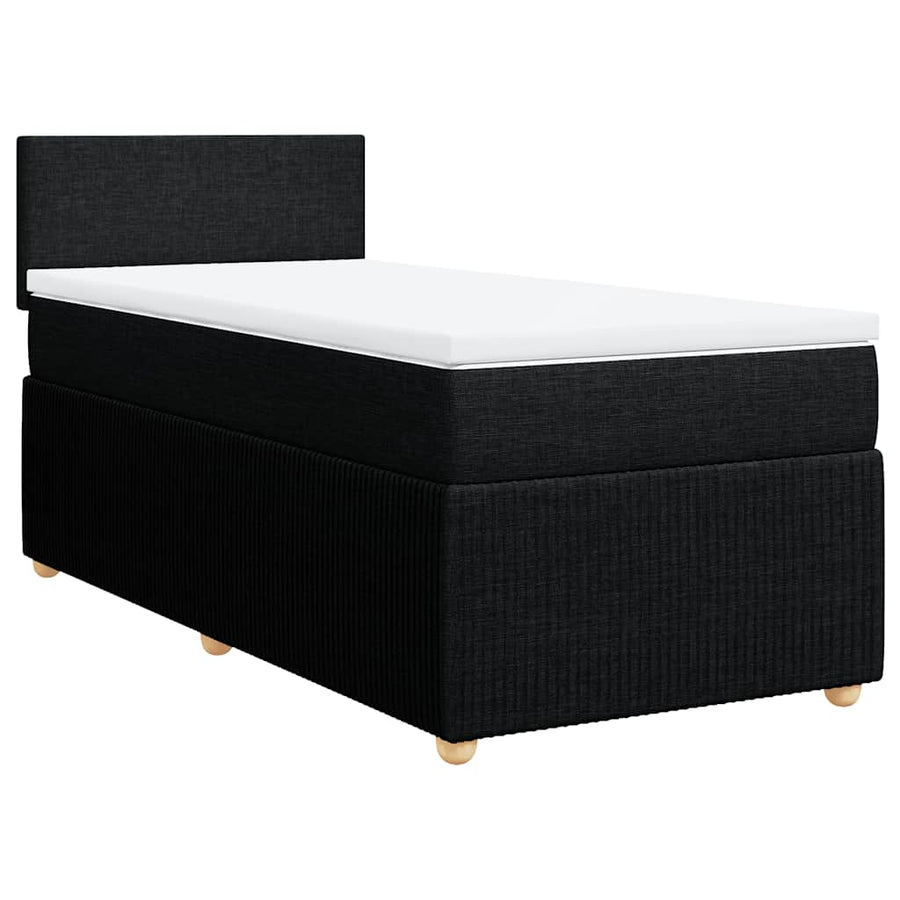 Box Spring Bed with Mattress Black King Single Fabric