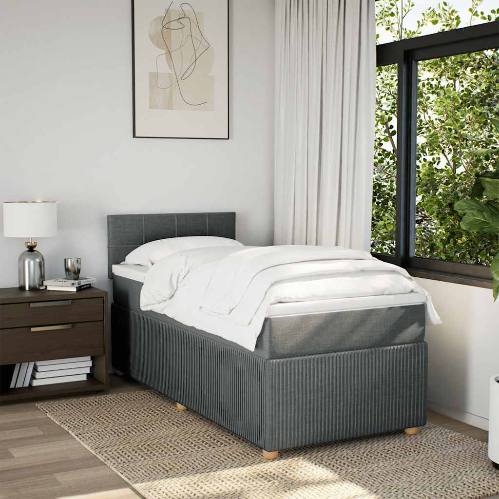 Box Spring Bed with Mattress Light Grey King Single Fabric