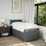 Box Spring Bed with Mattress Dark Grey King Single Fabric