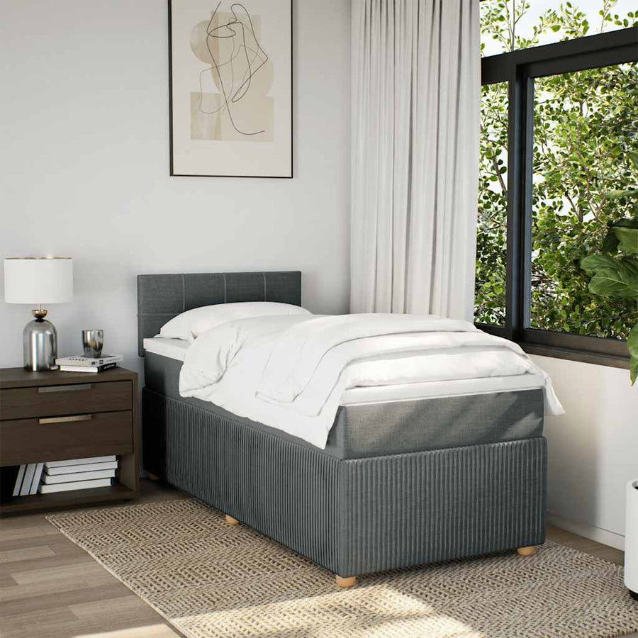 Box Spring Bed with Mattress Dark Grey King Single Fabric