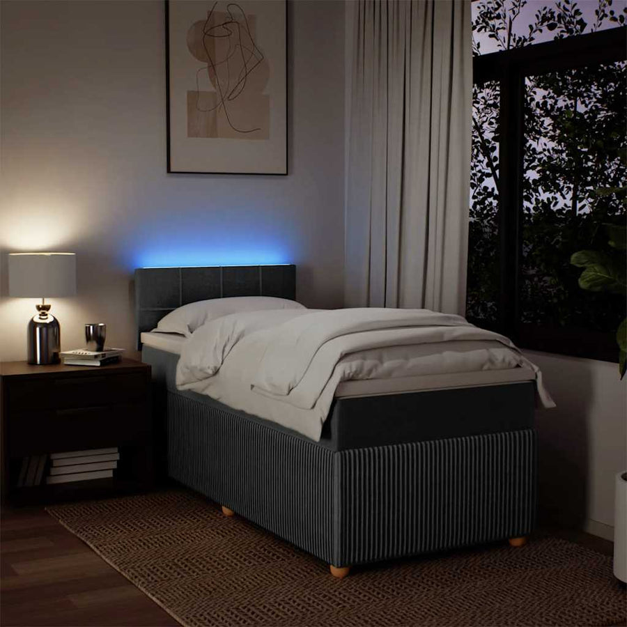 Box Spring Bed with Mattress Dark Grey King Single Fabric