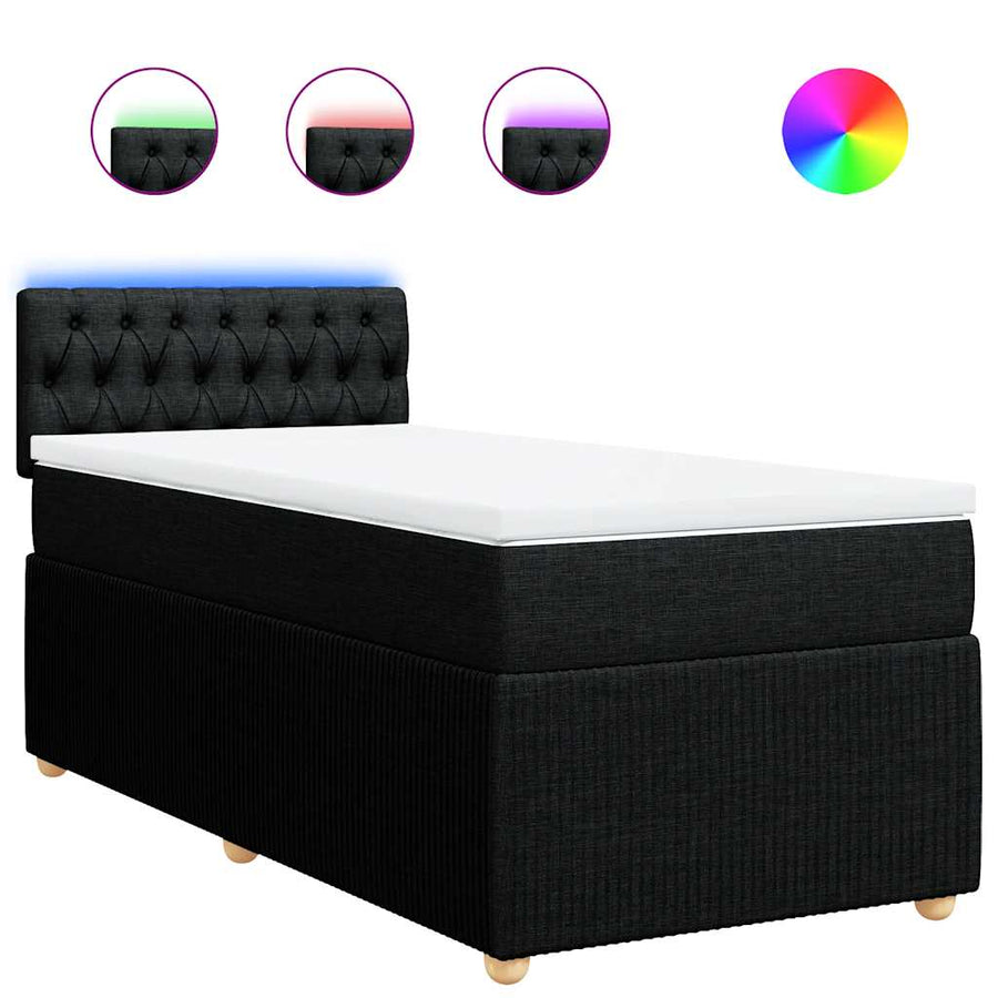 Box Spring Bed with Mattress Black King Single Fabric
