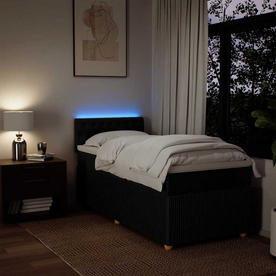 Box Spring Bed with Mattress Black King Single Fabric