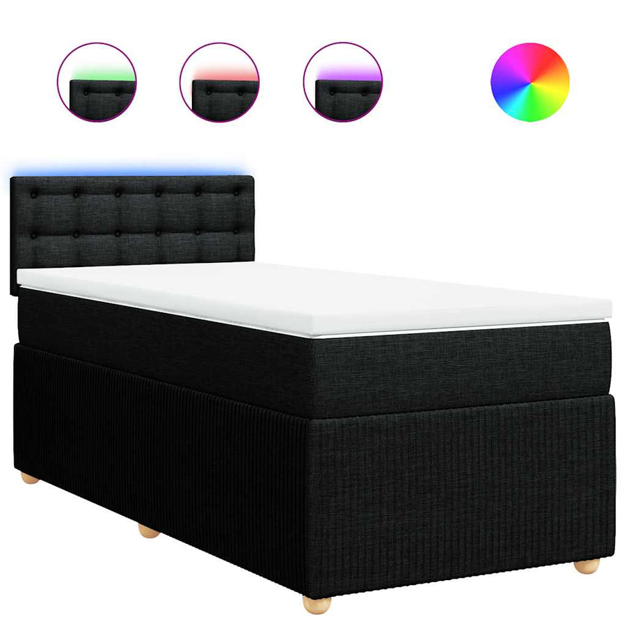 Box Spring Bed with Mattress Black King Single Fabric