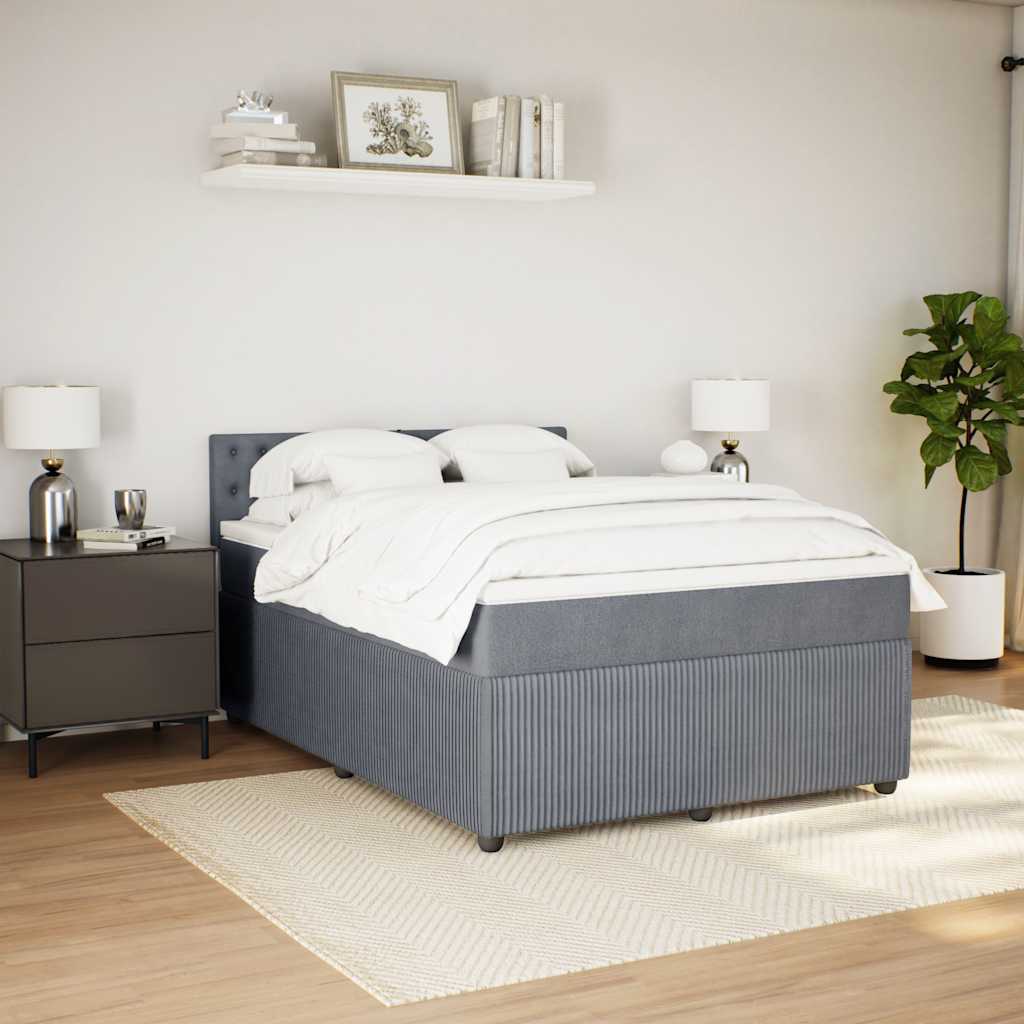 Box Spring Bed with Mattress Light Grey Double Fabric