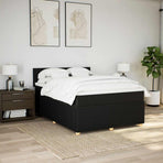 Box Spring Bed with Mattress Black Queen Fabric
