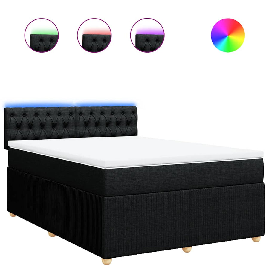 Box Spring Bed with Mattress Black Queen Fabric
