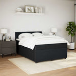 Box Spring Bed with Mattress Black Queen Fabric