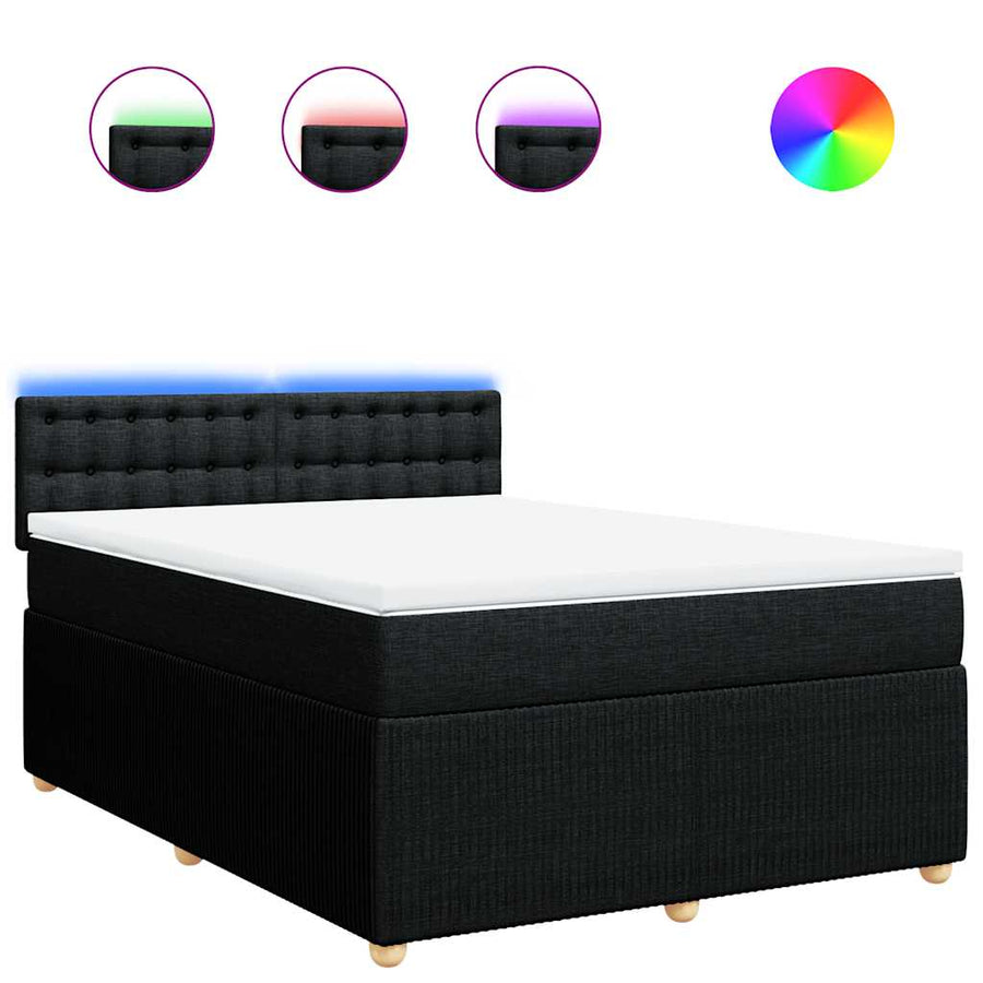 Box Spring Bed with Mattress Black Queen Fabric