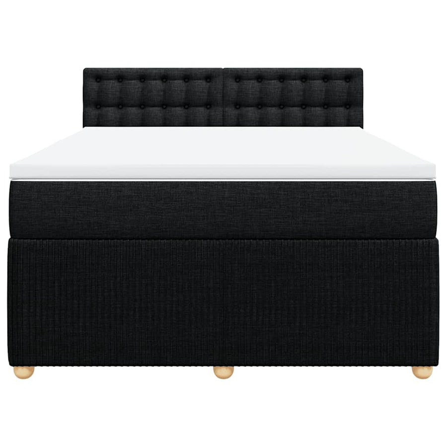 Box Spring Bed with Mattress Black Queen Fabric