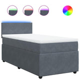 Box Spring Bed with Mattress Dark Grey King Single Velvet - Front View