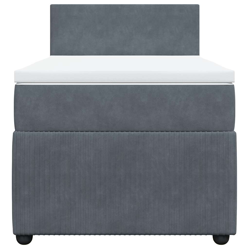 Box Spring Bed with Mattress Dark Grey King Single Velvet