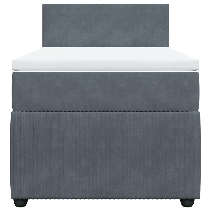 Box Spring Bed with Mattress Dark Grey King Single Velvet