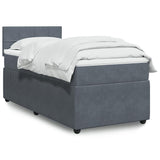 Box Spring Bed with Mattress Dark Grey King Single Velvet