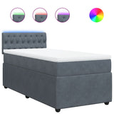 Box Spring Bed with Mattress Dark Grey King Single Velvet - Front View