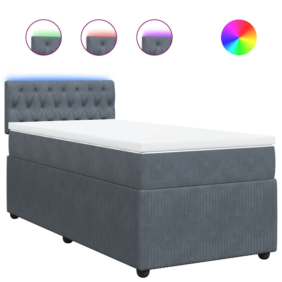Box Spring Bed with Mattress Dark Grey King Single Velvet