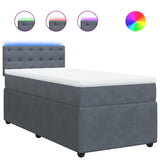 Box Spring Bed with Mattress Dark Grey King Single Velvet - Front View