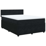 Box Spring Bed with Mattress Black Double Velvet