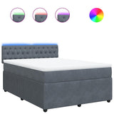 Box Spring Bed with Mattress Dark Grey Double Velvet - Front View
