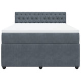 Box Spring Bed with Mattress Dark Grey Double Velvet - Rear View