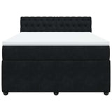 Box Spring Bed with Mattress Black Double Velvet - Rear View