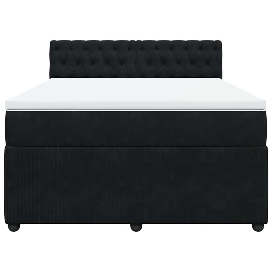 Box Spring Bed with Mattress Black Double Velvet