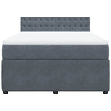 Box Spring Bed with Mattress Dark Grey Double Velvet - Rear View