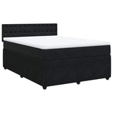 Box Spring Bed with Mattress Black Double Velvet - Side View