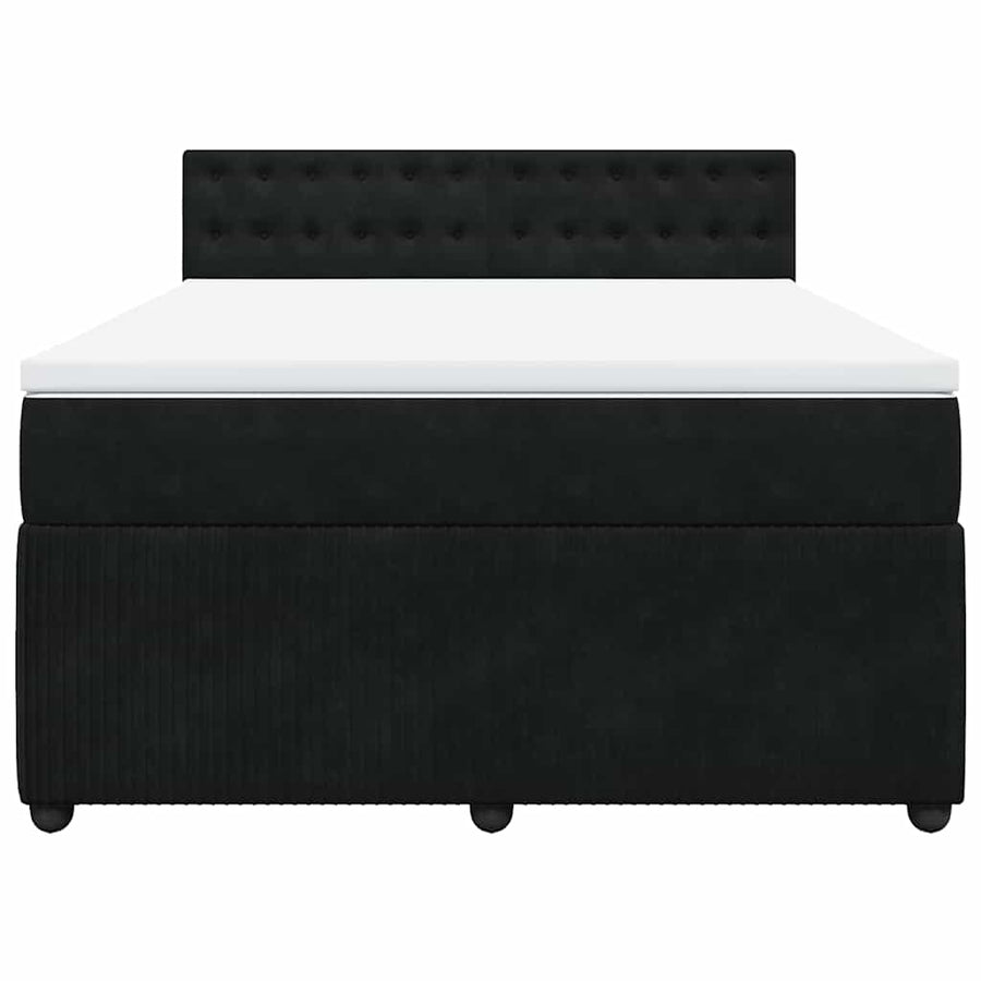 Box Spring Bed with Mattress Black Double Velvet
