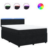 Box Spring Bed with Mattress Black Queen Velvet - Front View