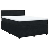 Box Spring Bed with Mattress Black Queen Velvet