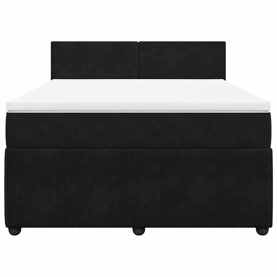 Box Spring Bed with Mattress Black Queen Velvet