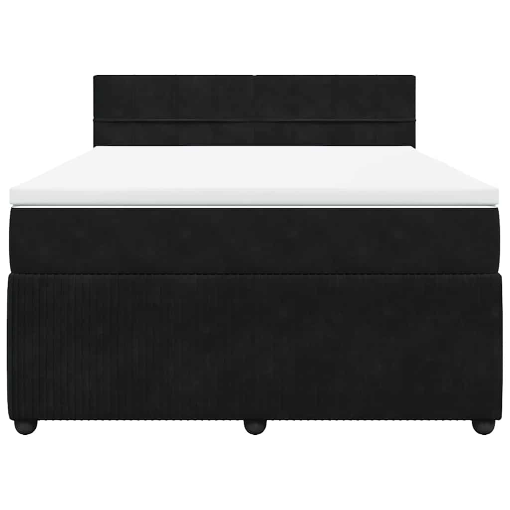 Box Spring Bed with Mattress Black Queen Velvet