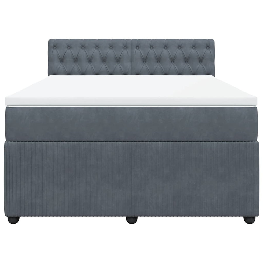 Box Spring Bed with Mattress Dark Grey Queen Velvet