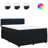 Box Spring Bed with Mattress Black Queen Velvet - Front View