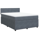 Box Spring Bed with Mattress Dark Grey Queen Velvet - Side View