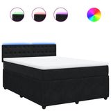 Box Spring Bed with Mattress Black Queen Velvet - Front View