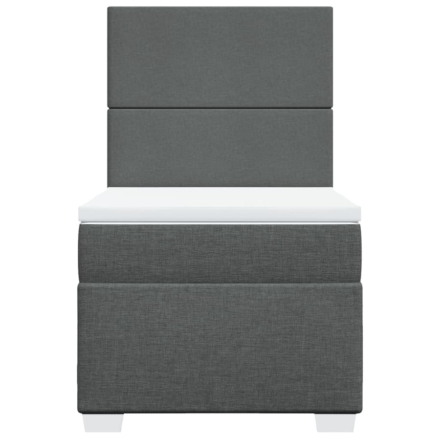 Box Spring Bed with Mattress Dark Grey King Single Fabric