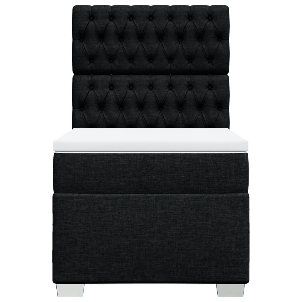 Box Spring Bed with Mattress Black King Single Fabric