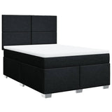 Box Spring Bed with Mattress Black Double Fabric - Front View