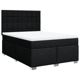 Box Spring Bed with Mattress Black Double Fabric - Front View