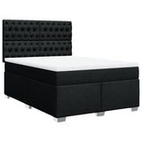 Box Spring Bed with Mattress Black Double Fabric - Front View