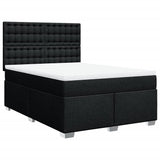 Box Spring Bed with Mattress Black Double Fabric - Front View