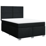 Box Spring Bed with Mattress Black Queen Fabric - Front View